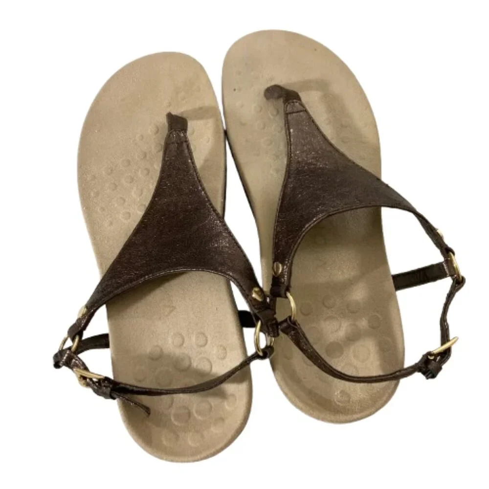 Vionic Kirra Sandals Metallic Bronze Thongs Orthopedic Flats Slingback, size 7.5 - Picture 5 of 11